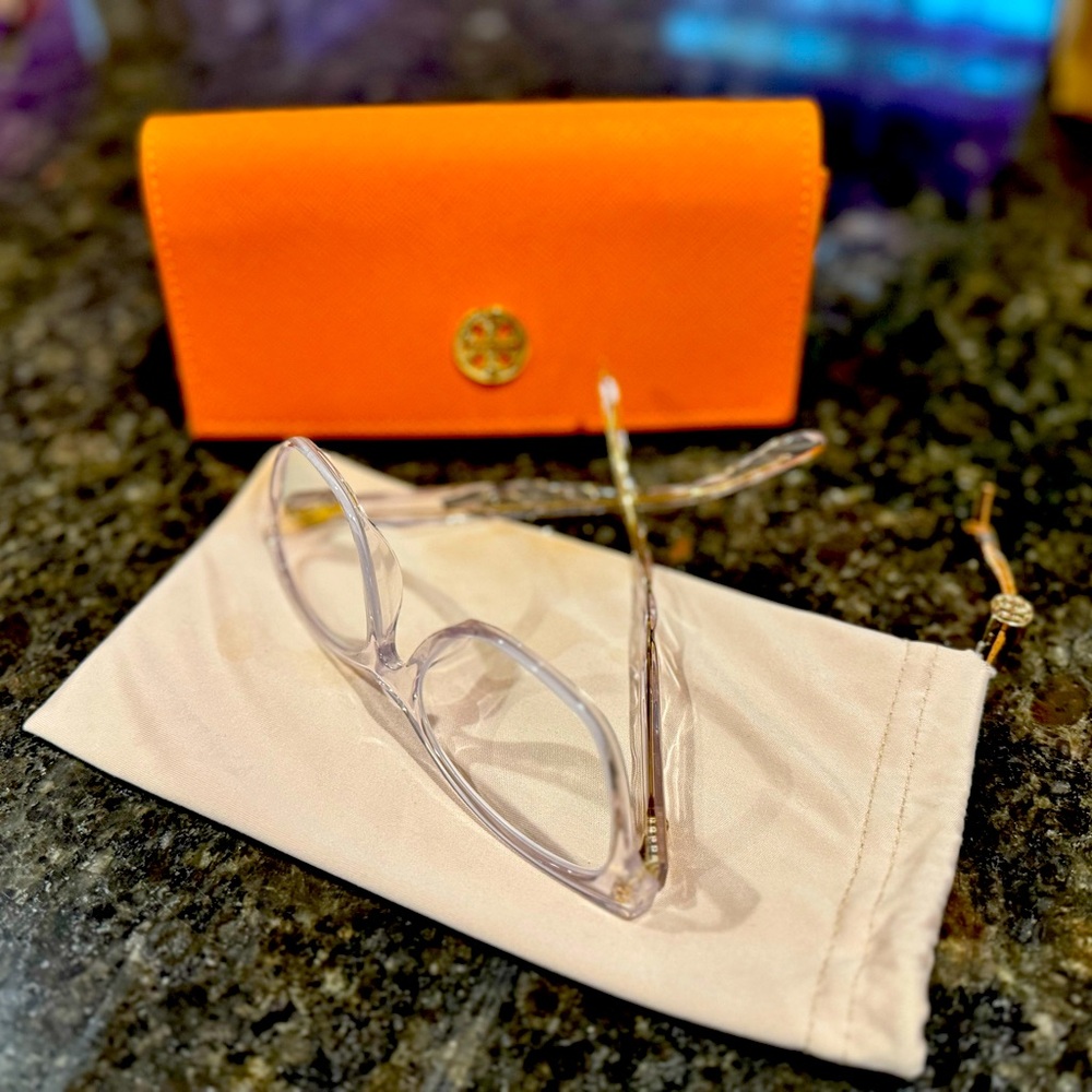 Official Tory Burch glasses frame with leather case and bag.